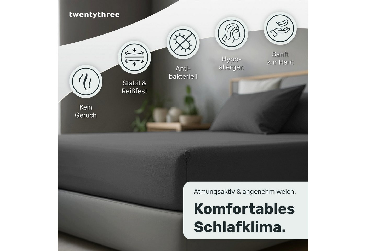 twenty:three® Bettlaken Lyocell Spannbettlaken Dark Gray, Lyocell, Atmungsaktiv, Ultraweich, 100% TENCEL™ Lyocell, 90 x 200 von twenty:three®