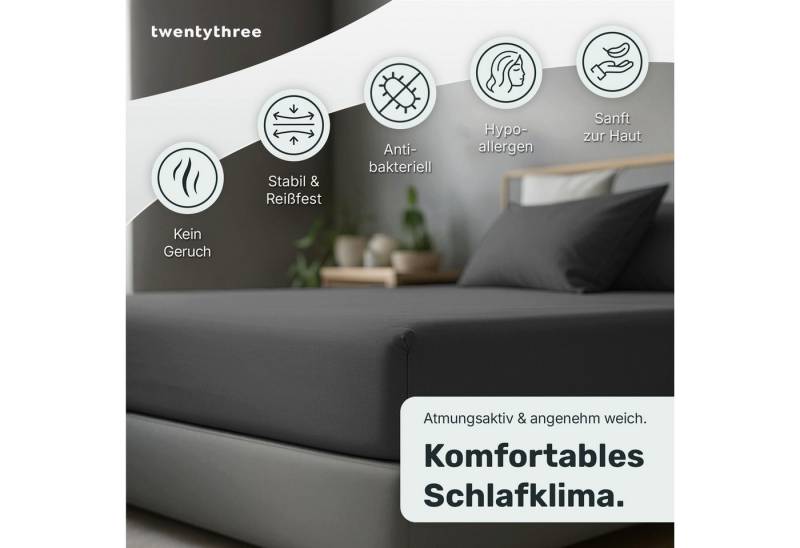 twenty:three® Bettlaken Lyocell Spannbettlaken Dark Gray, Lyocell, Atmungsaktiv, Ultraweich, 100% TENCEL™ Lyocell, 90 x 200 von twenty:three®