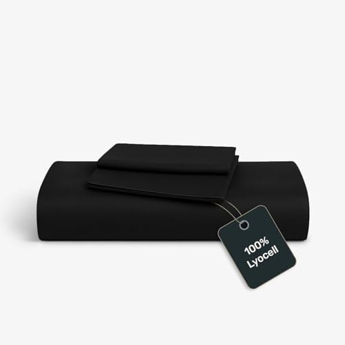 twenty:three Lyocell Bettwäsche (2X) 135x200 + (2X) 40x80 Jet Black - 4-teilig - 100% Tencel - Gewonnen aus Eukalyptus - Hochwertig - Nachhaltig - Atmungsaktiv - Luxus - Hypoallergen von twenty:three