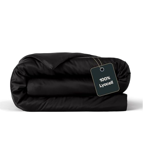 twenty:three Lyocell Deckenbezug 155x220 Jet Black - 100% Tencel - Gewonnen aus Eukalyptus - Hochwertig - Nachhaltig - Atmungsaktiv - Luxus - Hypoallergen von twenty:three