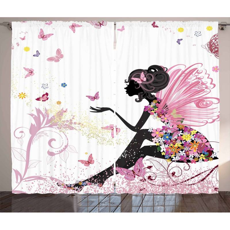 home24 Fertiggardine Schmetterling 2er-Set 140 x 260cm Multicolor von home24
