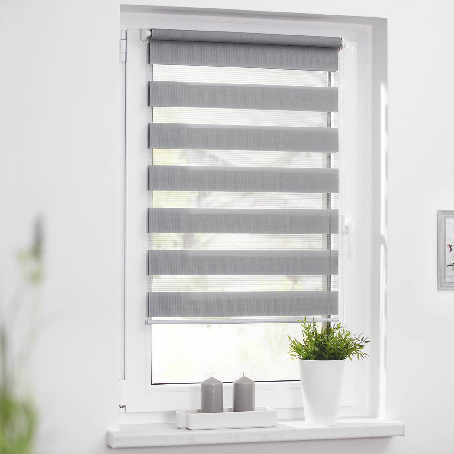 home24 Duo-Rollo Klemmfix 80 x 150cm Grau/Grau von home24