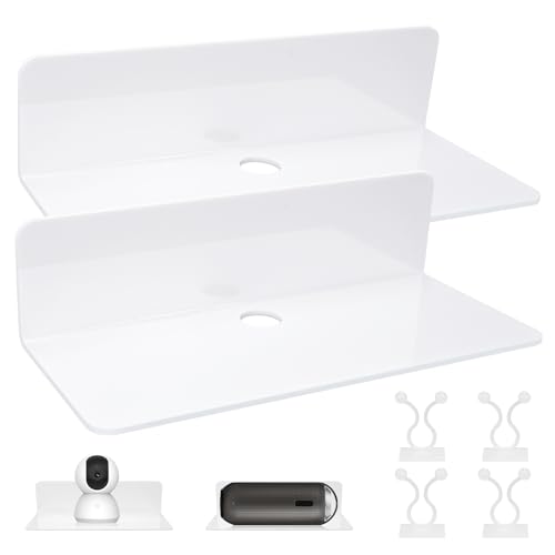 twirush 2 Stück Wandregal Weiß, Ohne Bohren Schwebendes Regal Wand, Einfaches Erweitern der Wandfläche Acryl Regal mit Kabelclips für Schlafzimmer, Wohnzimmer, Badezimmer, Küche, Büro (Weiß) von twirush