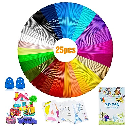 3D Stift Filament PLA, 25 Farben 3D Druck Filament 1,75mm, 3D Stift Farben, Insgesamt 125M, mit Vorlage und 2 Fingerschutz, 3D Stiftminen für ODRVM, Tecboss, Lovebay and 3D Drucker Stift von twirush