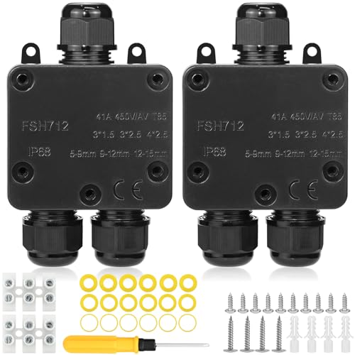 2 Stück Abzweigdose Wasserdicht, 3 Wege Verteilerdose Außen Wasserdicht, Abzweigdose IP68 Elektrischer Außenverteilerdose, Erdkabel Klemmdose Verbindungsdose für Ø4mm-15mm Kabeldurchmesser von twirush