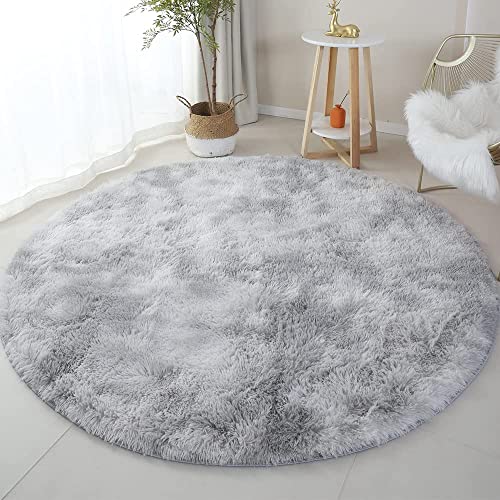 twirush Hochflor Teppich Rund Wohnzimmer Super weich Shaggy Teppich Flauschiger, Kinderzimmer Klein Plüschteppiche fürs Wohnzimmer, Schlafzimmer, Esszimmer (Grau,100 cm) von twirush