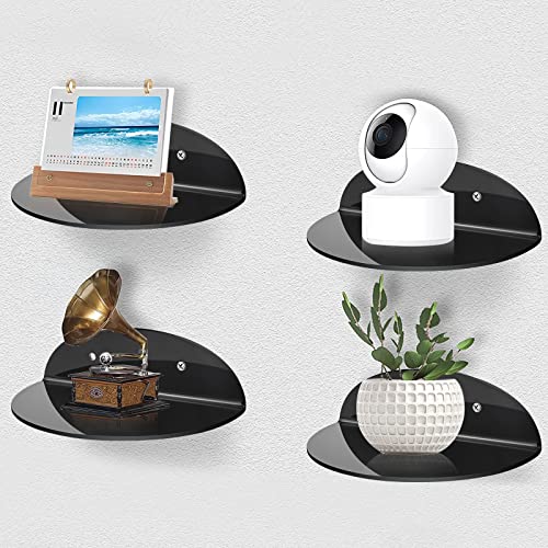 4 Stück Wandregal Ohne Bohren, Mini Selbstklebend Ohne Bohren Schwebendes Regal, Einfaches Erweitern der Wandfläche Kleines Floating Shelf für Schlafzimmer, Wohnzimmer, Badezimmer, Büro (Schwarz) von twirush