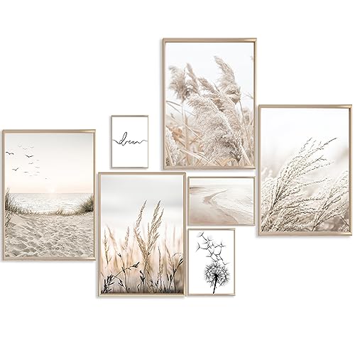 twirush 7er Poster Set, Boho Pampas Gras Strand Wandbilder Kunstdruck, Ohne Bilderrahmen, Wandbilder Bilder Wohnzimmer Schlafzimmer für Wohnzimmer, Badezimmer, Schlafzimmer, Kinder Badezimmer Dekor von twirush