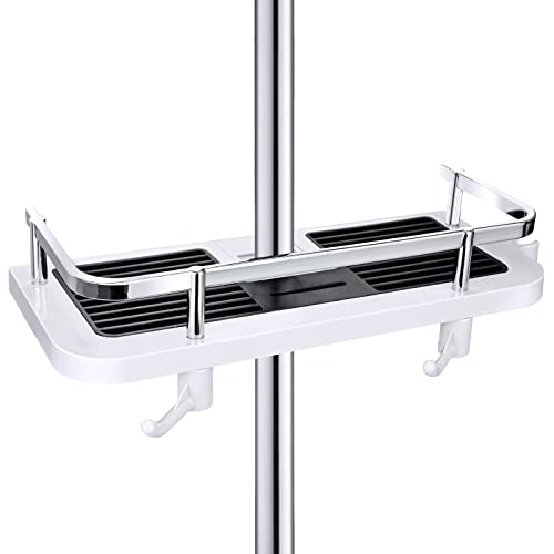 twirush Duschablage, Ohne Bohren Duschregal, Verstellbar Höhe Hängen Badezimmer Dusche Rack, Shampoo Halterung für Duschstange mit Durchmesser von 22mm - 25mm (Schwarz+Weiß) von twirush