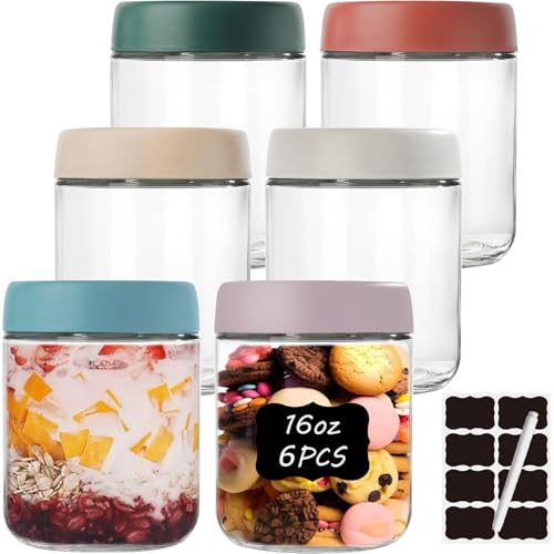 twoant 6er Pack 500ml Einmachgläser mit Schraubdeckel Overnight Oats Gläser für Hausgemachte Marmelade Luftdicht Glasbehälter mit Deckel Mason Jar Sauerteig Meal Prep Boxen mit Etiketten & Stift von twoant
