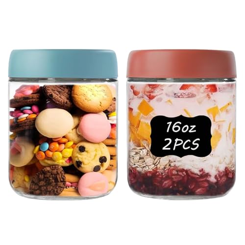 twoant Overnight Oats Gläser Einmachgläser mit Schraubdeckel für Joghurt Marmelade Luftdicht Wiederverwendbare Glasbehälter mit Deckel Mason Jar Meal Prep Boxen mit Etiketten & Stift (2 Stück, 500ml) von twoant