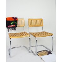 Marcel Breuer Style Freischwinger Chrom Und Holz Stühle, 2Er Set von twogumsturbo