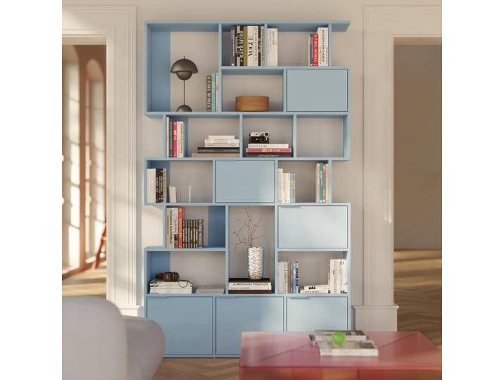 Bücherregal in Blau mit Türen und Schubladen, 133 cm x 223 cm x 32 cm, Vollständig anpassbar von Tylko von tylko