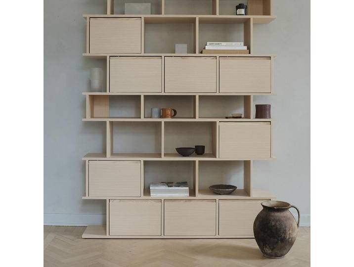 Bücherregal in Eiche Hell mit Türen und Schubladen, 150 cm x 193 cm x 32 cm, Vollständig anpassbar von Tylko von tylko