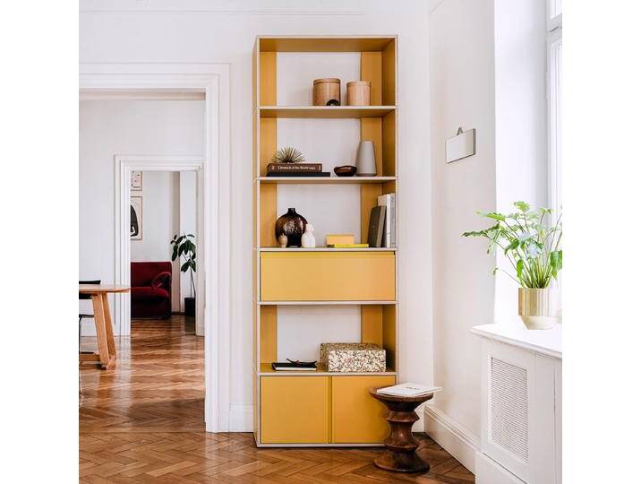 Bücherregal in Gelb mit Türen und Schubladen, 80 cm x 233 cm x 32 cm, Vollständig anpassbar von Tylko von tylko