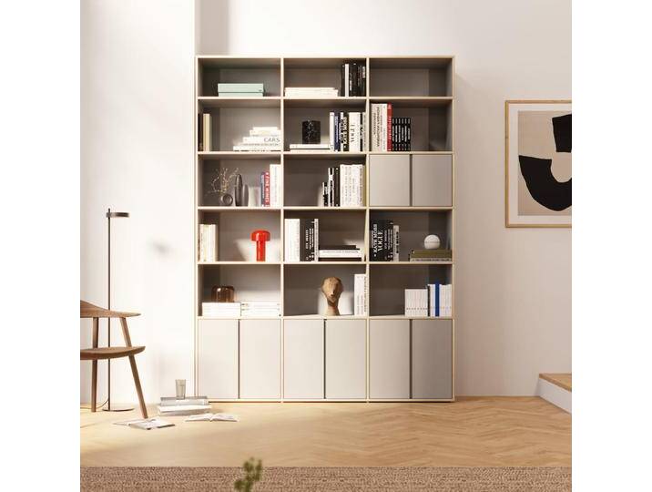 Bücherregal in Grau mit Türen und Bottom Storage, 185 cm x 263 cm x 32 cm, Vollständig anpassbar von Tylko von tylko