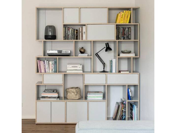 Bücherregal in Grau mit Türen und Schubladen, 190 cm x 213 cm x 40 cm, Vollständig anpassbar von Tylko von tylko