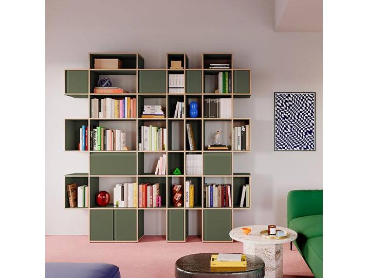Bücherregal in Moosgrün mit Türen und Schubladen, 248 cm x 243 cm x 40 cm, Vollständig anpassbar von Tylko von tylko