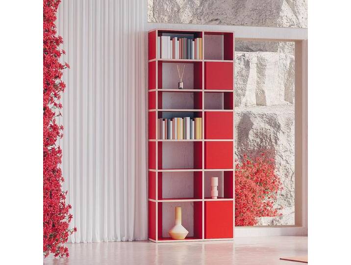 Bücherregal in Rot mit Türen, 82 cm x 213 cm x 32 cm, Vollständig anpassbar von Tylko Bücherregal in Rot mit Türen, 82 cm x 213 cm x 32 cm, Vollständig anpassbar von Tylko von tylko