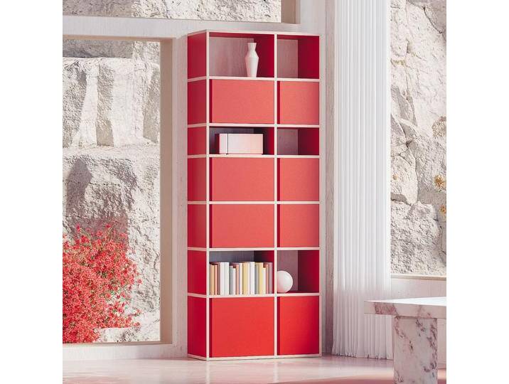 Bücherregal in Rot mit Türen, 82 cm x 213 cm x 32 cm, Vollständig anpassbar von Tylko von tylko
