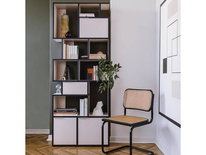Bücherregal in Sand und Dunkelblau mit Türen und Schubladen, 79 cm x 203 cm x 32 cm, Vollständig anpassbar von Tylko von tylko