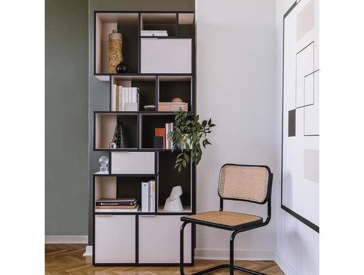 Bücherregal in Sand und Dunkelblau mit Türen und Schubladen, 79 cm x 203 cm x 32 cm, Vollständig anpassbar von Tylko von tylko