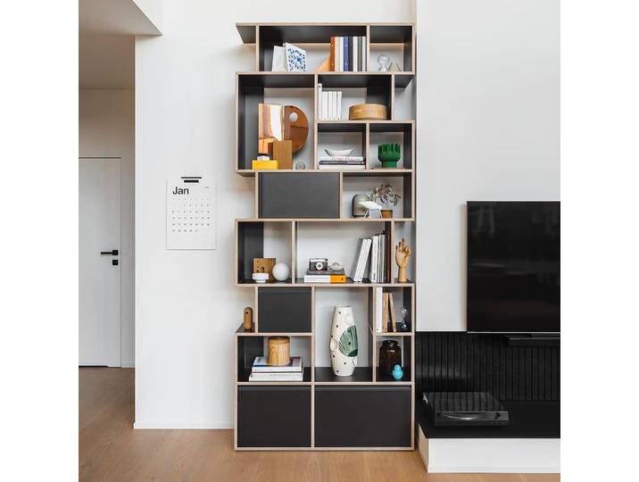 Bücherregal in Schwarz mit Türen und Schubladen, 110 cm x 263 cm x 32 cm, Vollständig anpassbar von Tylko von tylko