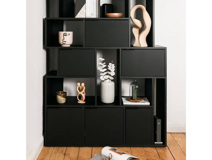 Bücherregal in Premium-Schwarz mit Türen und Schubladen, 125 cm x 203 cm x 40 cm, Vollständig anpassbar von Tylko von tylko