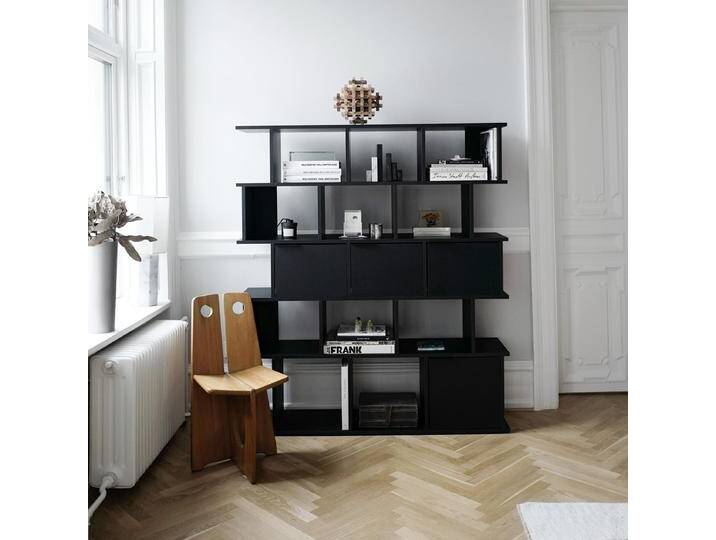 Bücherregal in Premium-Schwarz mit Türen und Schubladen, 142 cm x 163 cm x 32 cm, Vollständig anpassbar von Tylko von tylko