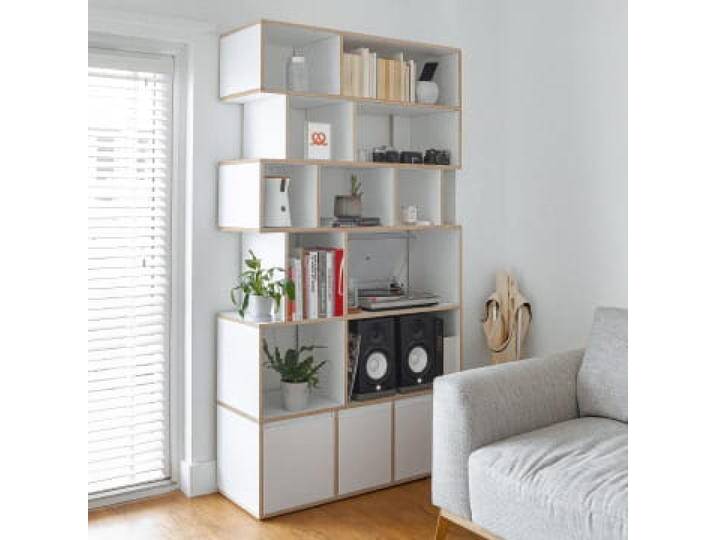 Bücherregal in Weiß mit Schubladen, 116 cm x 223 cm x 40 cm, Vollständig anpassbar von Tylko von tylko