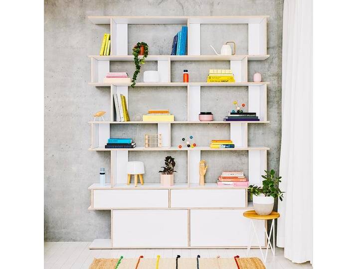 Bücherregal in Weiß mit Schubladen, 180 cm x 233 cm x 32 cm, Vollständig anpassbar von Tylko von tylko