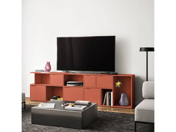 Fernsehtisch in Terrakotta mit Türen und Schubladen, 253 cm x 73 cm x 40 cm, Vollständig anpassbar von Tylko von tylko