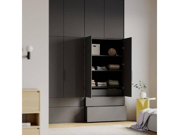 Kleiderschrank in Graphit mit Innen und Aussen Schubladen, 198 cm x 291 cm x 63 cm, Vollständig anpassbar von Tylko von tylko