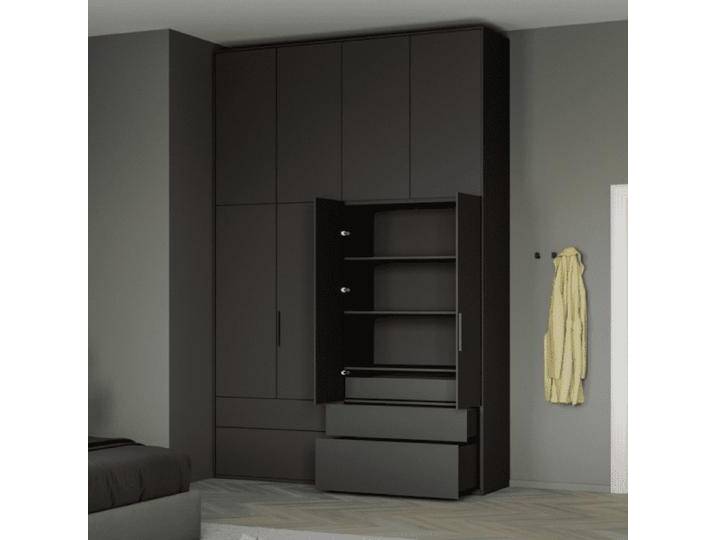 Kleiderschrank in Graphit mit Innen und Aussen Schubladen, 201 cm x 292 cm x 63 cm, Vollständig anpassbar von Tylko von tylko