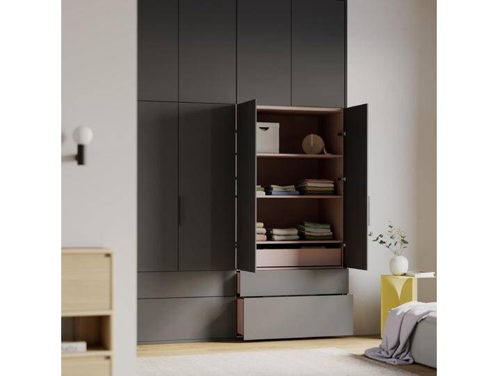Kleiderschrank in Graphit und Rosa mit Innen und Aussen Schubladen, 198 cm x 291 cm x 63 cm, Vollständig anpassbar von Tylko von tylko