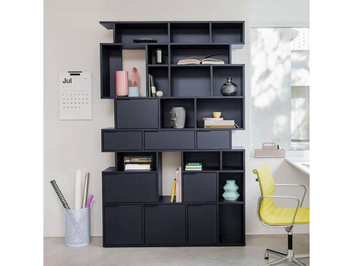 Regalsystem in Blau mit Türen und Schubladen, 135 cm x 213 cm x 32 cm, Vollständig anpassbar von Tylko von tylko