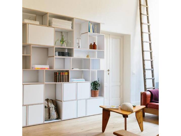 Regalsystem in Weiß mit Türen, 279 cm x 233 cm x 32 cm, Vollständig anpassbar von Tylko von tylko