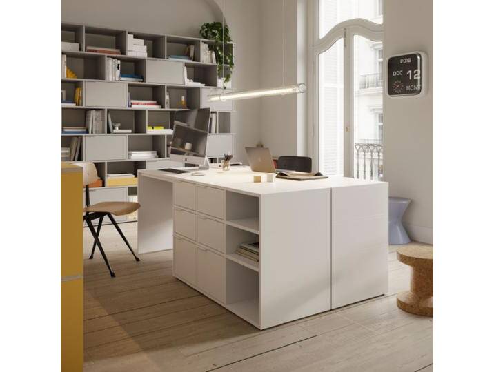 Schreibtisch in Weiß mit Schubladen und Ruckwanden, 186 cm x 73 cm x 50 cm, Vollständig anpassbar von Tylko von tylko