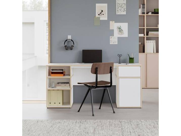 Schreibtisch in Weiß mit Türen und Schubladen, 160 cm x 73 cm x 50 cm, Vollständig anpassbar von Tylko von tylko