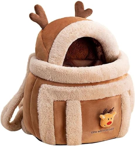 tylxayoxa Tasche Katze Rucksack Hund Reisetasche Haustier Winter Outdoor Träger Plüsch Rentier Tasche Tasche Mit Handwärmer Hunderucksäcke Vorne for Hunde (Color : A, Size : M) von tylxayoxa