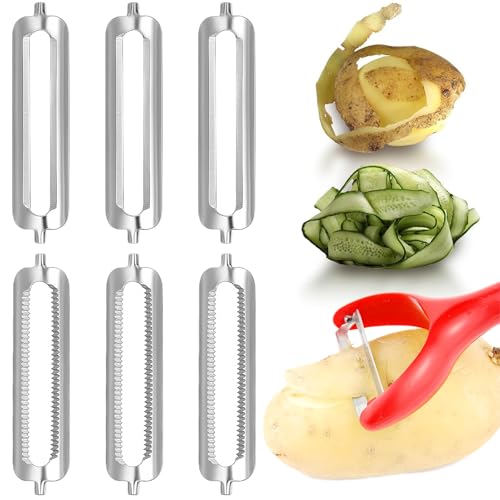 6 Stück Schäler Ersatzklinge Obstschälklinge aus Edelstahl Doppelseitige Zahnreibenklinge Doppelseitige Flache Ersatzklingen für Flach Schleifende Profi-Schäler, Sparschäler von tyokas