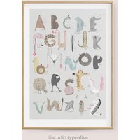 Poster Wandbild/Abc Kids "English" Lernposter Für Kinder, Tier-Alphabet, Buchstaben, Kinderzimmer Wanddeko, Geschenk Zur Einschulung von typealive