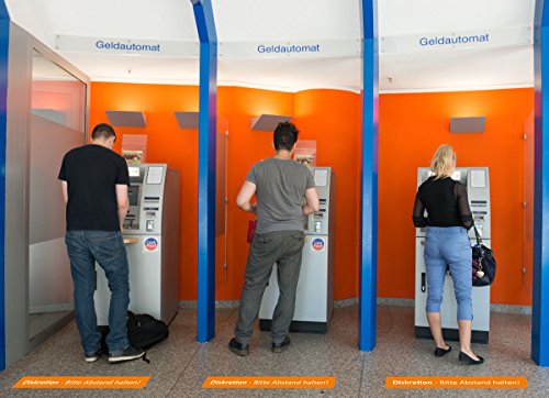Bodenmarkierung Aufkleber Diskretion – Bitte Abstand halten! - rutschsicher & selbstklebend - Diskretionslinie orange 70x10cm von Typographus