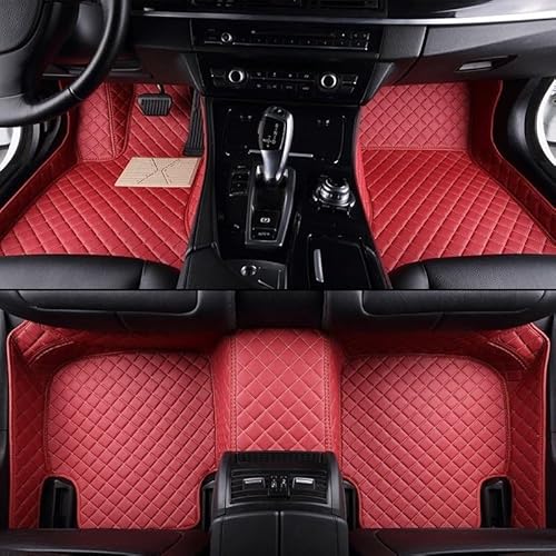 Autofußmatten Auto-Fußmatten Benutzerdefinierte Auto-Luxus-Leder-Auto-Fußmatte for MG4 for Mulan 2022 Auto-Matte Wasserdichtes Zubehör Passagier-Automatten(Wine RED) von uHLANQC