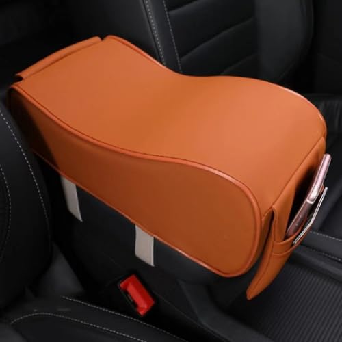 Mittelkonsolenabdeckung, Armlehnenbezug for die Mittelkonsole des Autos for Jeep Compass 2017–2025, Armlehnenkissen aus PU-Leder, Ellenbogenstützpolster mit Aufbewahrungstasche(F/Orange) von uHLANQC