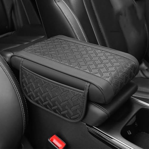 Mittelkonsolenabdeckung, For Audi Q7 4M 2015-2023, Armlehnenkissen aus PU-Leder, wasserdicht, bequem, atmungsaktiv, Armlehnenpolster mit 2 Aufbewahrungstaschen, Rot, 31 x 18 5 cm(Black) von uHLANQC