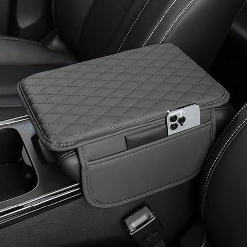 Mittelkonsolenabdeckung, For Audi Q7 5 Sitze 2016 2017 2018 2019, Armlehnenbox-Polster aus Pu-Leder, Komfort-Armlehnenkissen mit 2 Aufbewahrungstaschen, Zubehör(Gray) von uHLANQC