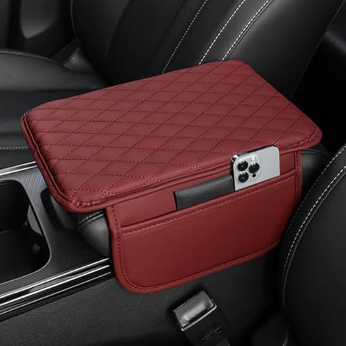 Mittelkonsolenabdeckung, For Audi Q7 5 Sitze 2016 2017 2018 2019, Armlehnenbox-Polster aus Pu-Leder, Komfort-Armlehnenkissen mit 2 Aufbewahrungstaschen, Zubehör(Red) von uHLANQC