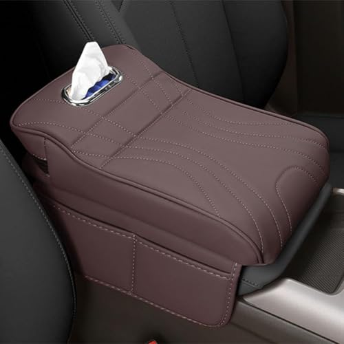 Mittelkonsolenabdeckung, For BMW X3 F25 2.Gen 2010-2017, Multifunktions-Leder-Auto-Mittelkonsolenpolster-Armlehnenschutzabdeckung mit Taschentuchbox-Loch(C/Brown,34 * 20cm) von uHLANQC