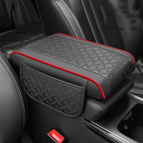 Mittelkonsolenabdeckung, For Citroen C5 Aircross 2017-2023, Armlehnenkissen aus PU-Leder, wasserdicht, bequem, atmungsaktiv, Armlehnenpolster mit 2 Aufbewahrungstaschen, Rot, 31 x 18 5 cm(Black-red) von uHLANQC
